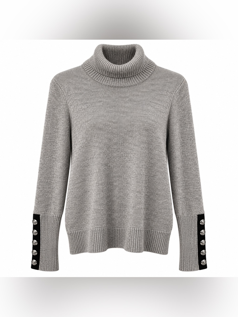 Ramy Brook Brianna Gray Wool Cashmere Turtleneck Sweater XS Button Cuff